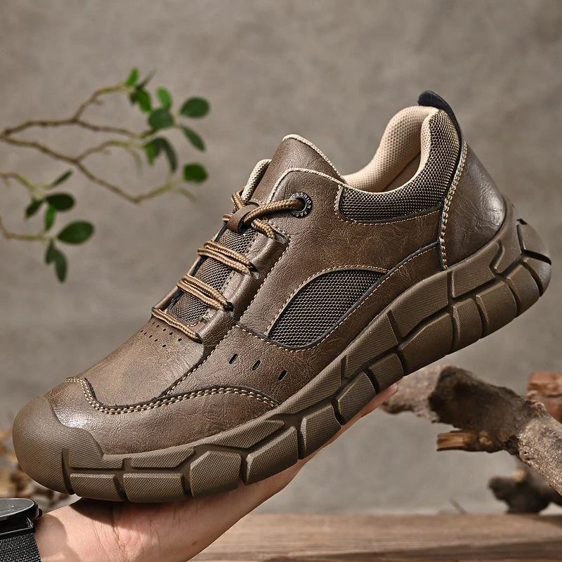 2023新款登山鞋软底高档男鞋休闲户外工装厚底耐磨皮鞋男潮鞋低帮