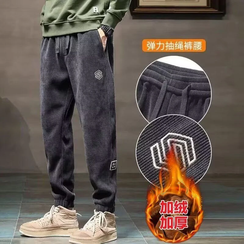 【发货快】秋冬款加绒加厚保暖灯芯绒裤子男士卫裤冬装刺绣休闲裤