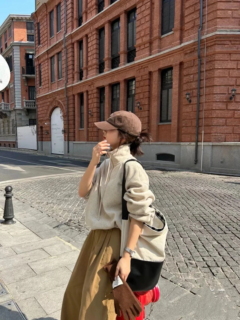 【菲恩专享链接】(401-450）韩版简约半拉链套头卫衣加绒