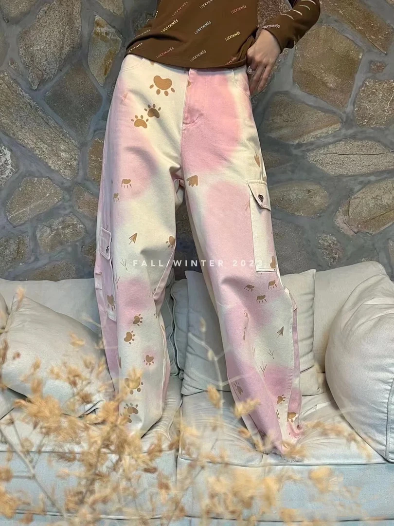 【k家】猫抓不规则晕染高支超好看显瘦时尚百搭牛仔裤