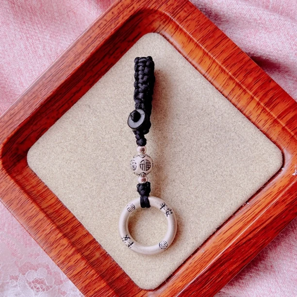 足银999祥云平安扣吊坠个性做旧手机链逢考必过手链