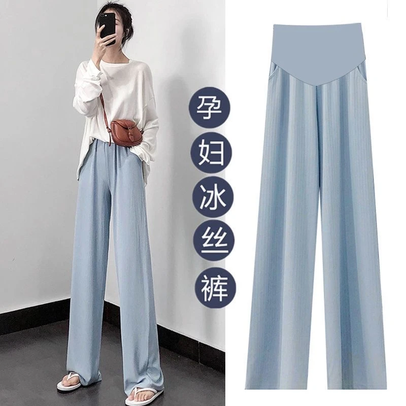 显瘦直筒怀孕时尚阔腿裤高腰宽松大码孕妇裤垂感小个子九分春夏季