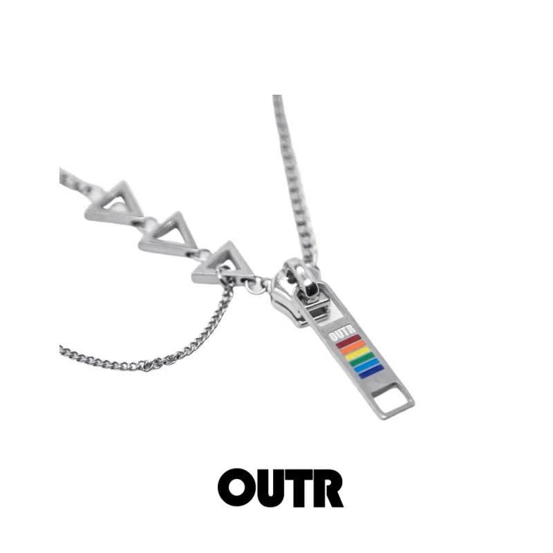 钛钢项链 钛钢项链钛钢项链「拉链」设计师原创小众彩虹项链