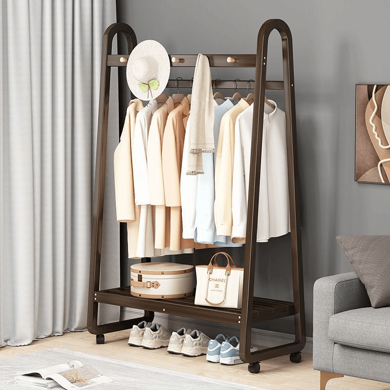 挂衣架落地卧室内衣帽架子简易放衣服置物架实木家用晾衣架杆立式