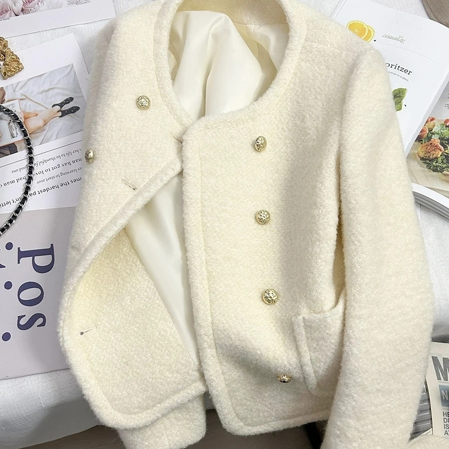 70%羊毛米白色法式小香风短外套女2024秋冬季新款小个子高端上衣