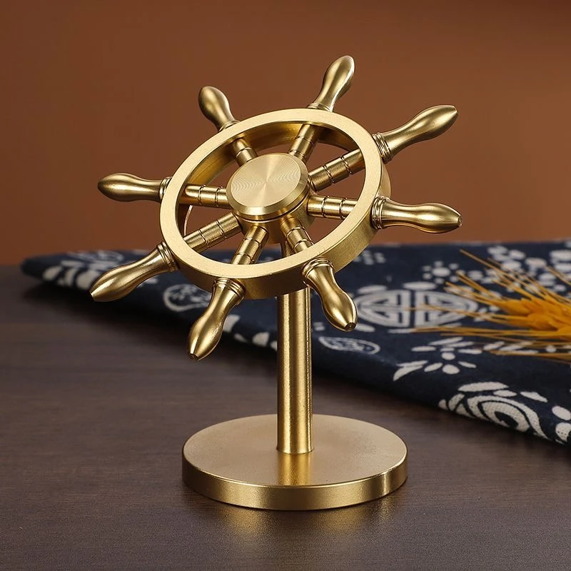 舵手摆件船舵车载摆件桌面装饰品解压神器旋转陀螺风车手把件礼品