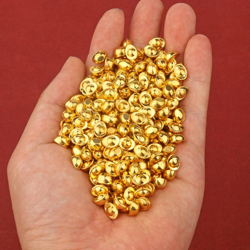 新款高档亮金色仿真金元宝聚宝盆百福米缸一桶金填充物塑料小元宝