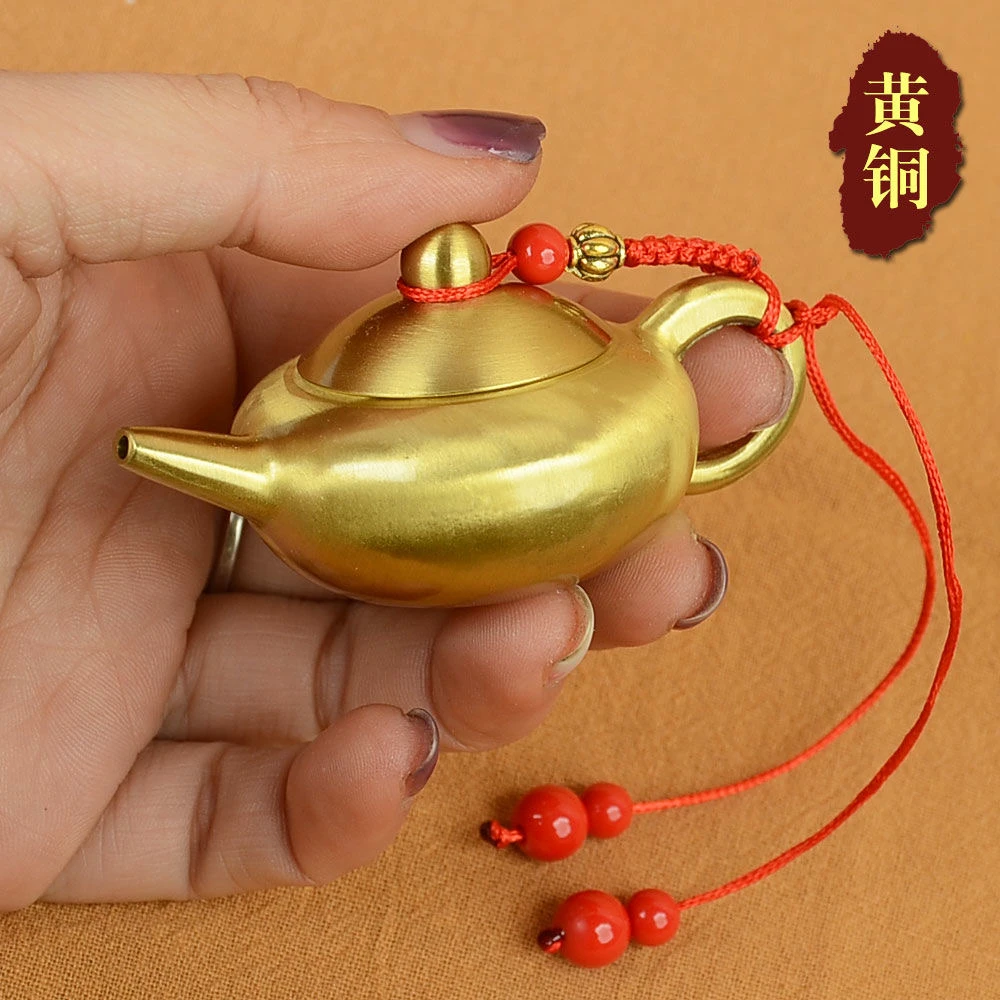 黄铜把把胡壶手工新中式小茶壶铜器摆件把件铜工艺品办公室茶道