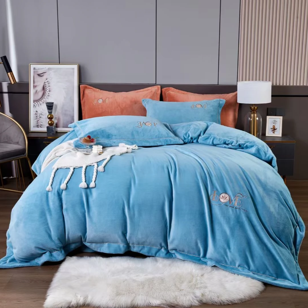 轻奢风冬季牛奶绒四件套2024加绒保暖绒12斤加厚床单被套床上用品