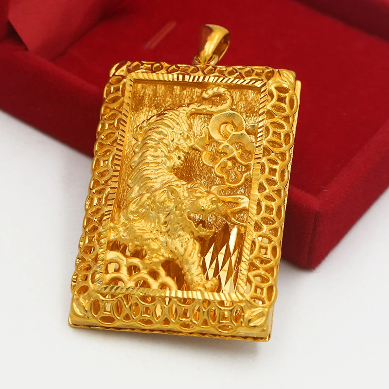 铜合金吊坠 精品【虎牌】男吊坠时尚素款大气金色磨砂传承精美项坠