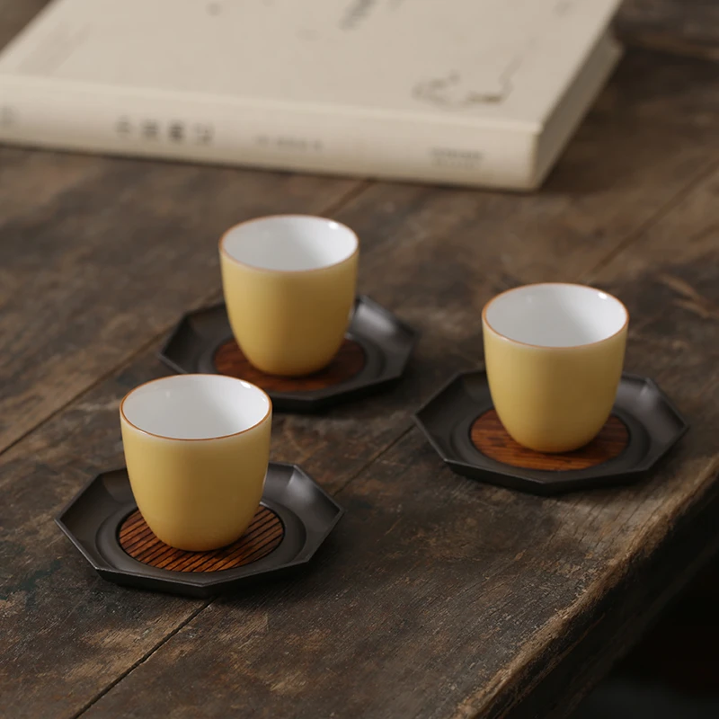 米黄色闻香杯茶道品茗杯喝茶小号茶杯陶瓷功夫茶杯主人杯单杯茶碗