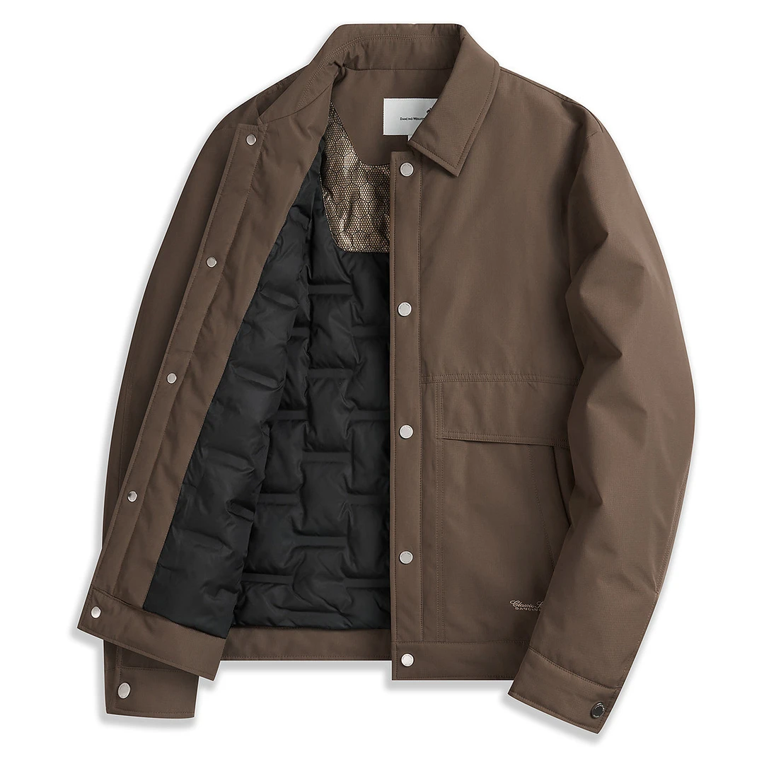 【鸭绒内胆&黑金石墨烯】与狼25冬科技锁温保暖翻领夹克男士羽绒服