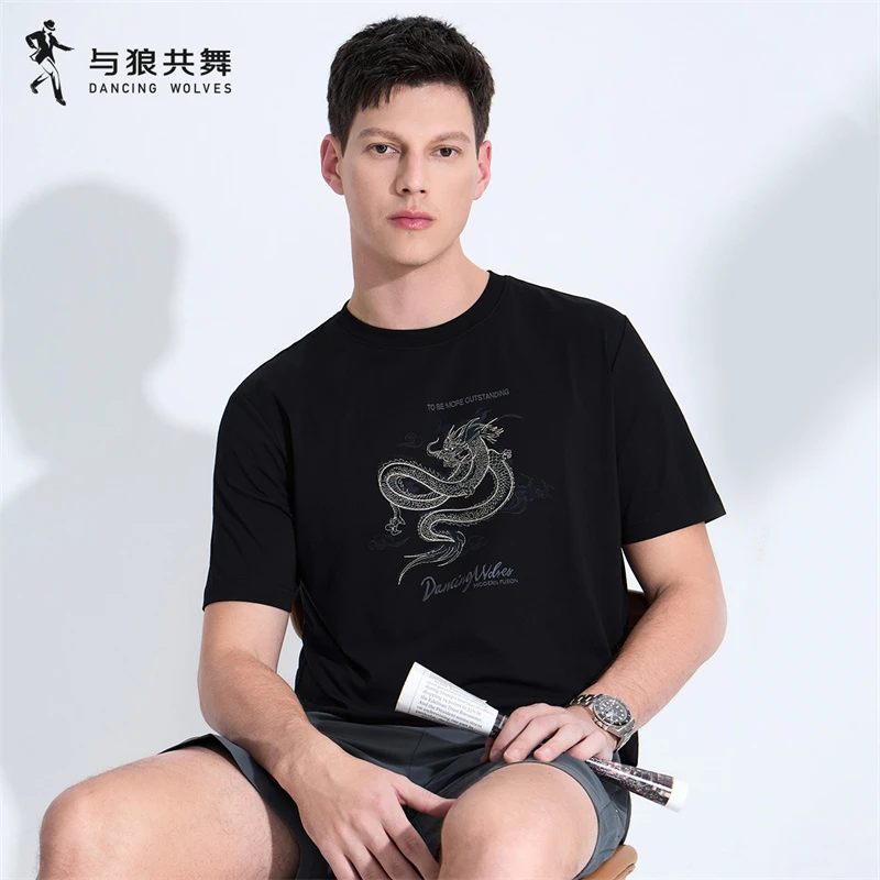 【国风龙印】与狼共舞短袖T恤男夏季索罗娜休闲龙年短T男士上衣