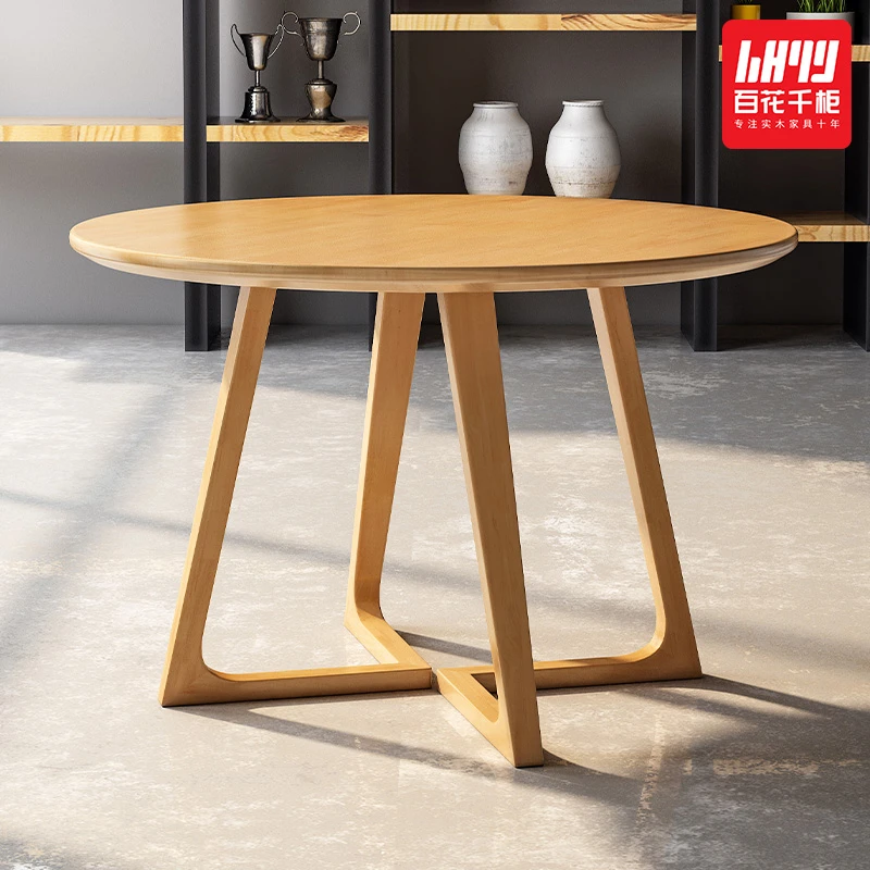 实木餐桌家用阳台洽谈圆桌现代简约会客接待桌休闲咖啡奶茶店桌椅