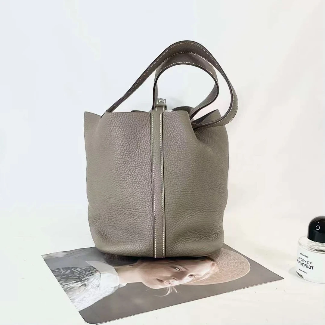 99新 Hermes/爱马仕 【文子姐专属】/D4655/斑鸠灰22 金扣菜篮子