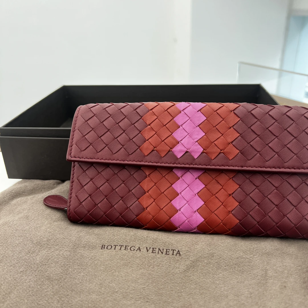 99新 BOTTEGA VENETA/葆蝶家 【文子姐专属】/D6737/BV拼接红色钱包