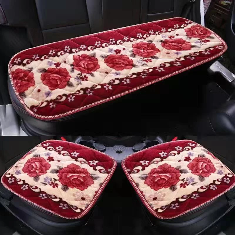 冬季汽车坐垫毛绒加厚短绒车座垫单片保暖防滑新款卡通通用三件套