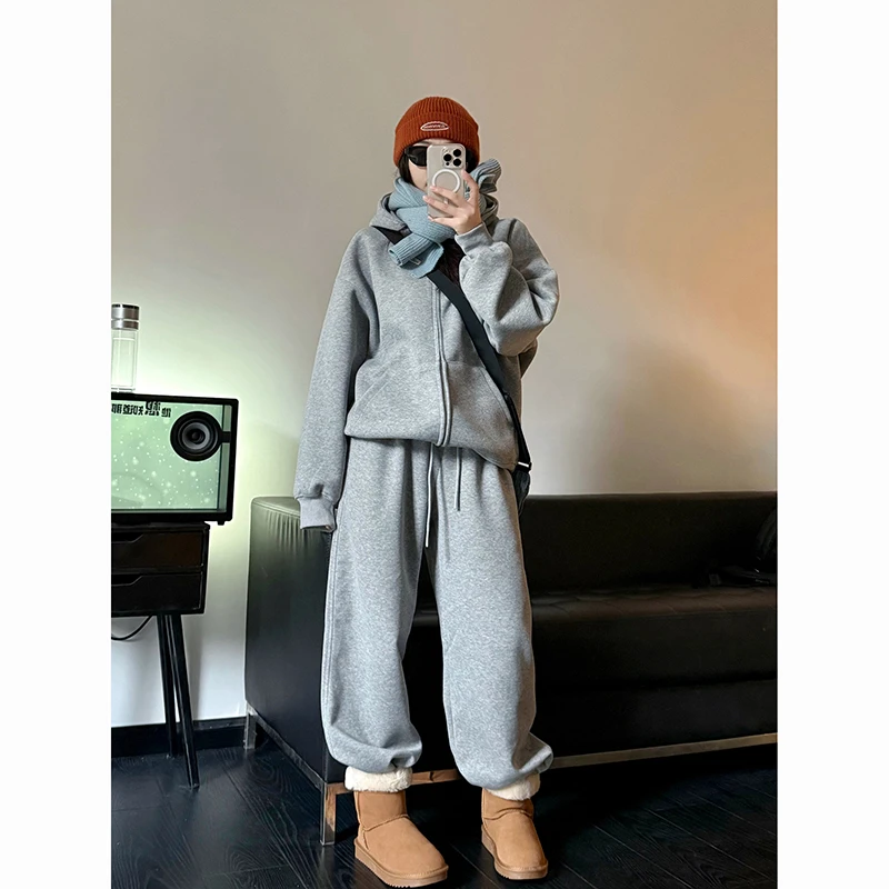 春秋冬重磅纯色卫衣男女宽松休闲百搭双拉链上衣