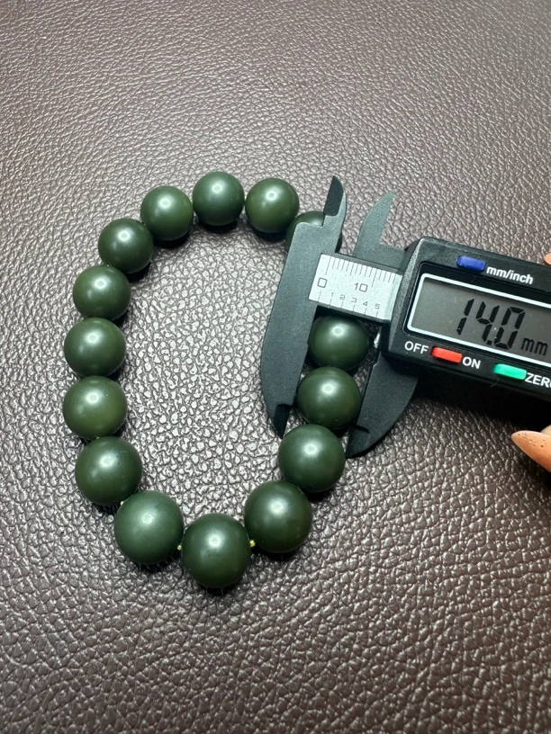 和田玉沙枣青卡14，手串
