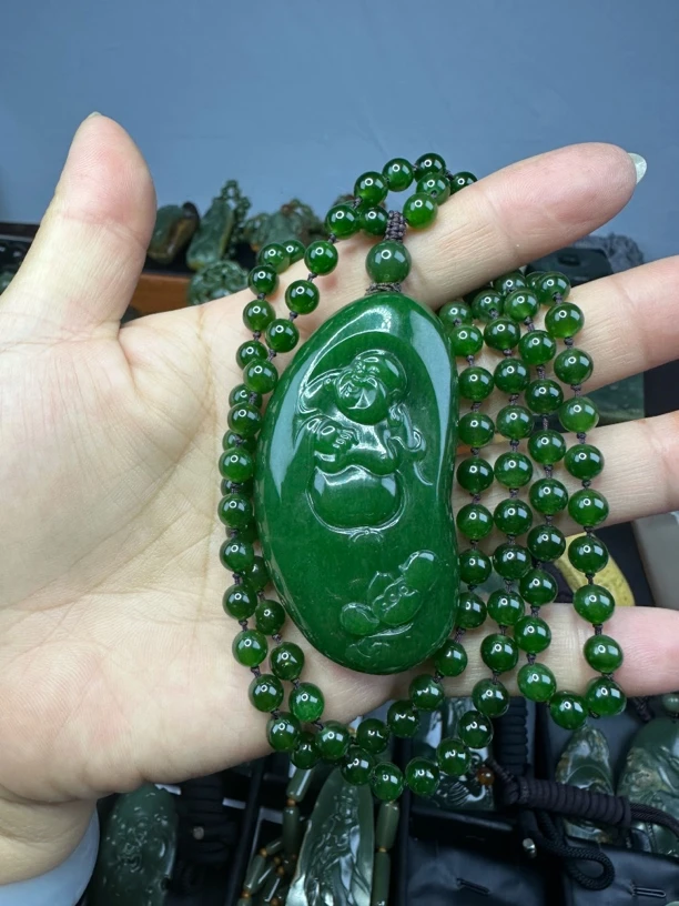 碧玉菠菜绿佛公挂件