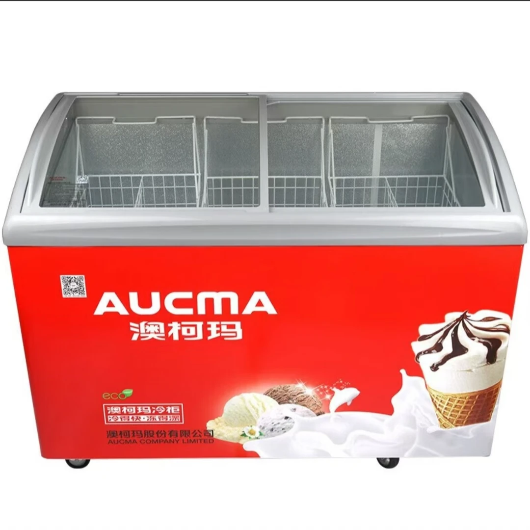 澳柯玛（AUCMA）338商用冰柜大容量卧式冷冻柜玻璃门雪糕柜冷藏冷冻