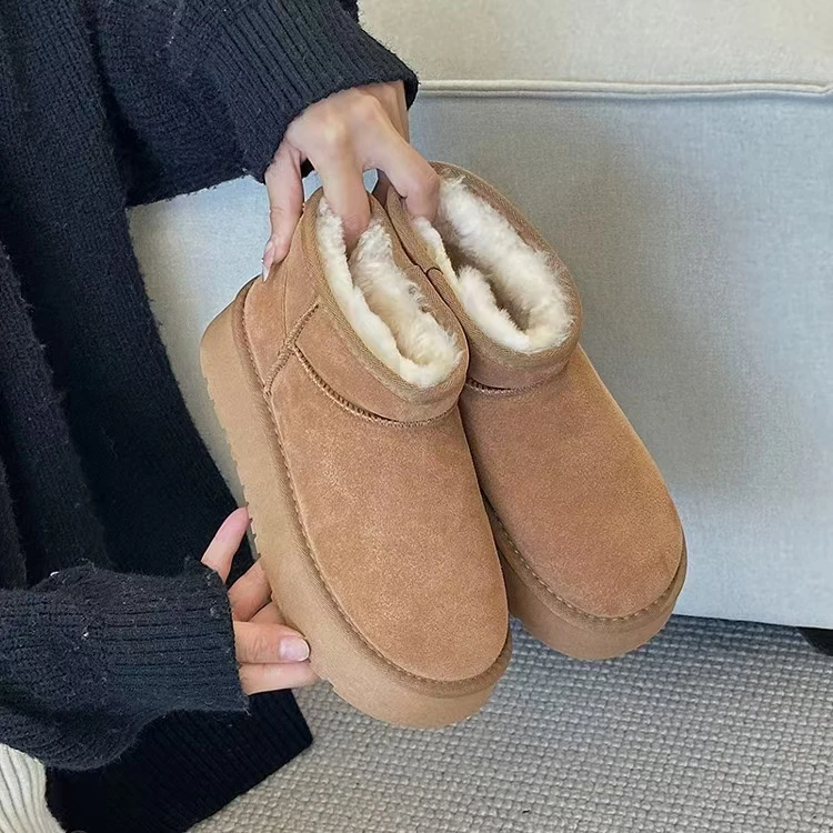 雪地靴时尚休闲百搭真皮加绒保暖冬季加厚女款舒适女士厚底鞋子