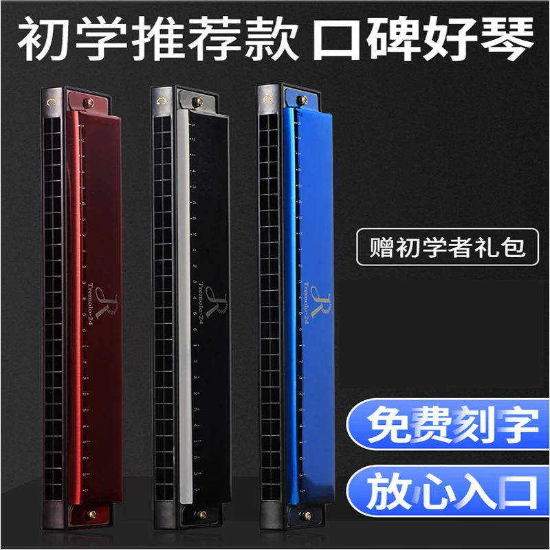 口琴初学者学生儿童复音24孔c调男女JDR口风琴专业演奏级口琴乐器