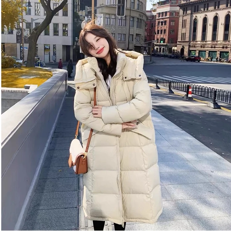 新国标大朵白鸭绒加厚长款宽松休闲简约羽绒服