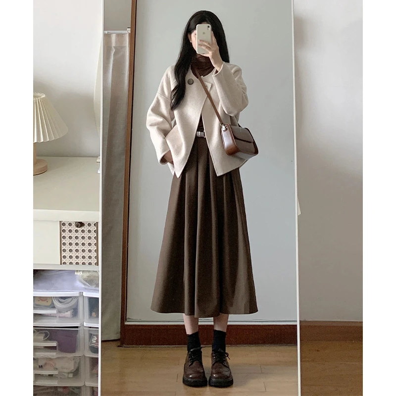 韩版短款毛呢外套女2023秋冬季新款温柔气质宽松休闲时尚百搭上衣