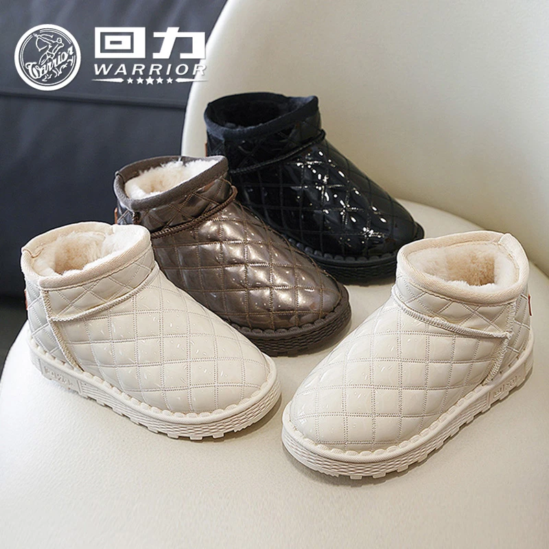 Warrior/回力冬季新款2024年童鞋时尚皮面保暖宝宝休闲雪地靴0759