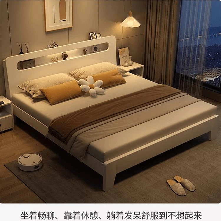 实木床奶油风1.5米家用主卧大床1.8m奶白高箱床双人床家用出租房1