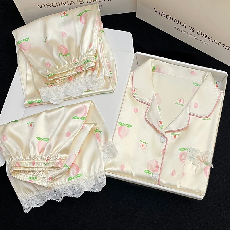 新粉福利不带胸垫高品柔软冰雪丝睡衣家居服套装夏季款睡衣女套装