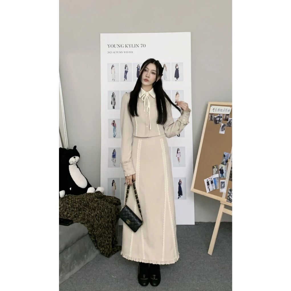 清清款/70不是七十【青藤学姐-衬衫】 秋冬韩版泡泡袖撞色拼接荷叶