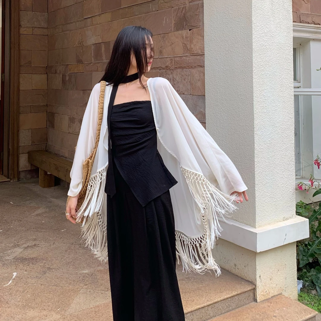 清清款/70不是七十【慕风夏堇】夏季气质百搭薄款宽松梭织流苏边披