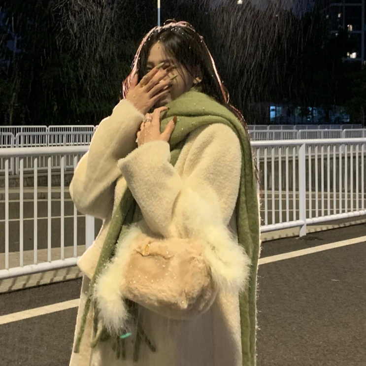 70不是七十【卡蒂日记2.0】韩版冬季毛绒加厚温柔毛毛翻领长款外