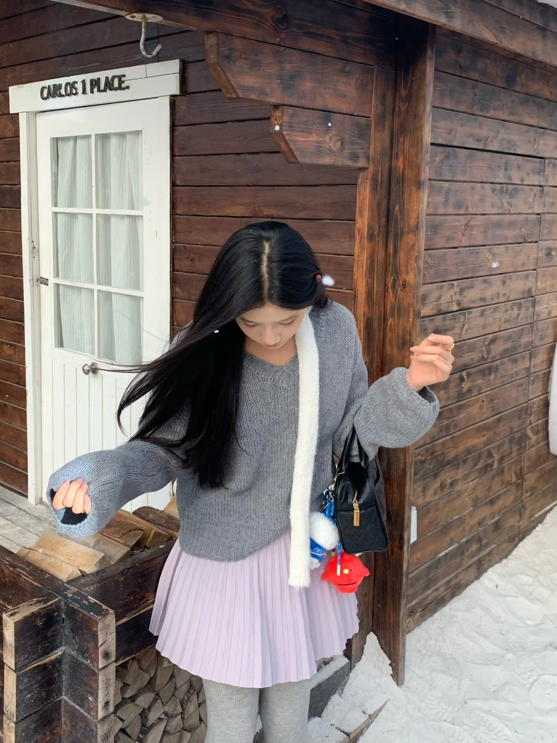 70不是七十【紫藤苏】秋季高腰A摆坑条毛织半身裙