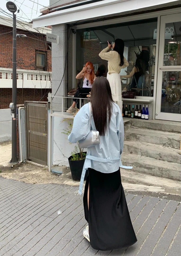 清清款/70不是七十【夜幕巴黎】春季气质韩系简约梭织缎面双开叉半