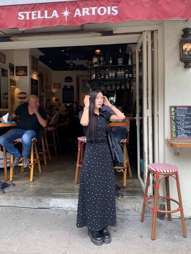 清清款/70不是七十【奥尔塔花园】夏季polo领肌理碎花收腰连衣裙