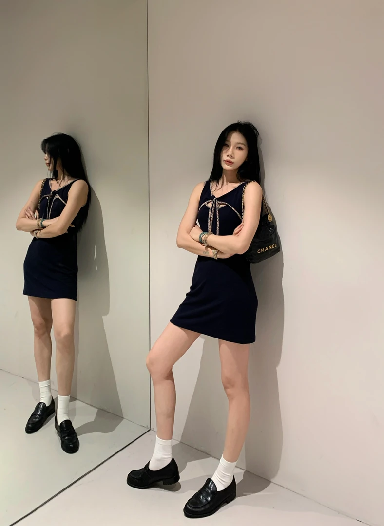 清清款/70不是七十【浮光森林】夏季方领拼接格纹背心上衣连衣裙