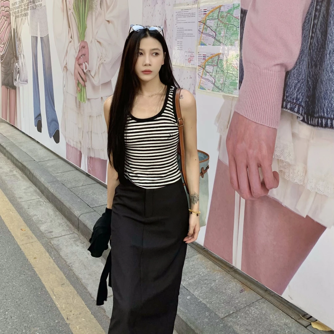 清清款/70不是七十【绵绵椰蓉】夏季韩系显瘦百搭针织条纹肌理女背