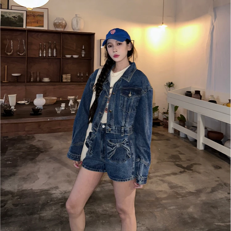 70不是七十【古着丽兹-短裤】春夏韩版斜腰头设计感直筒微A牛仔短