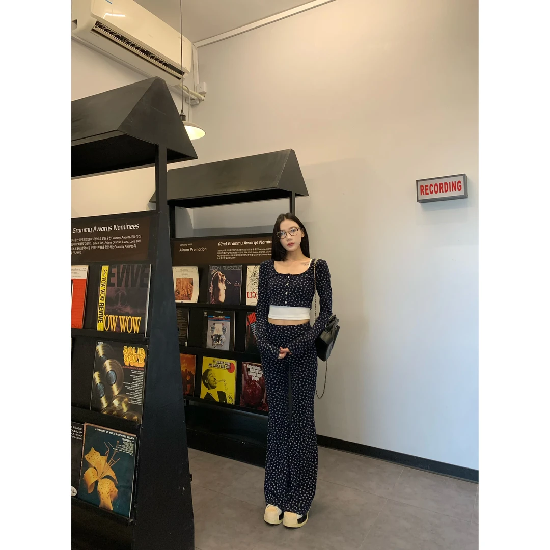 清清款/70不是七十【布雷甜酒-长裤】春夏韩版印花休闲微喇长裤