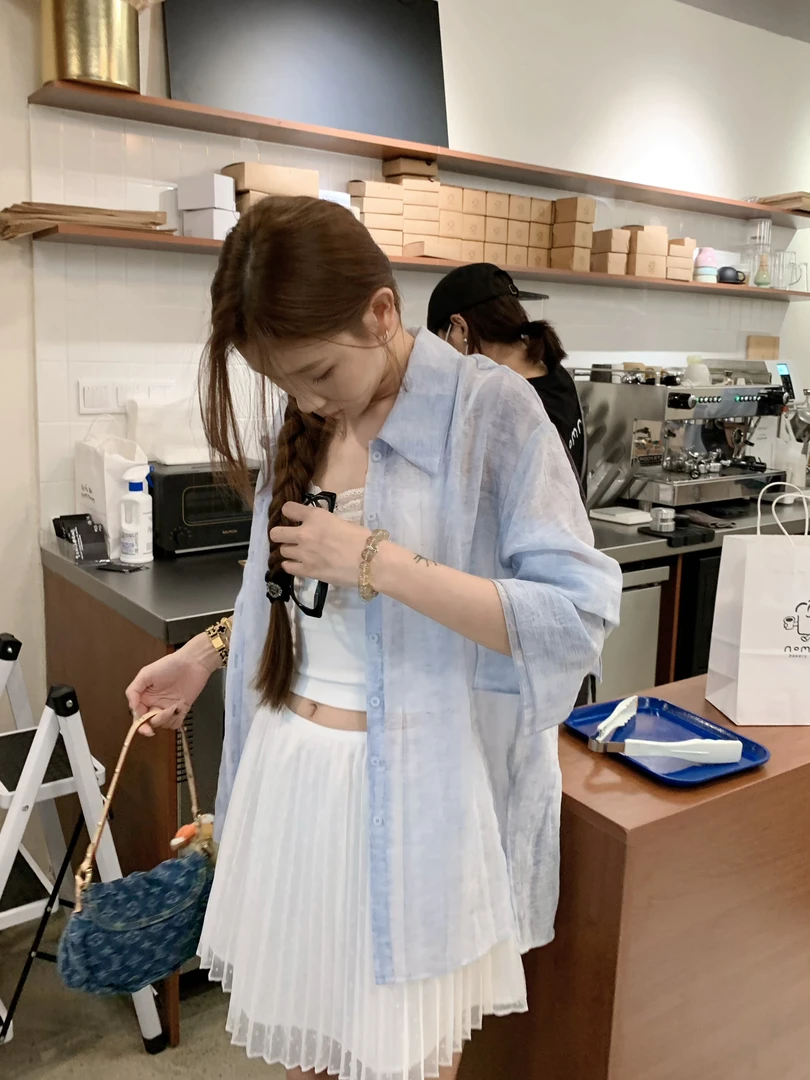 清清款/70不是七十【雾蓝之境】 夏日透气薄款百搭气质肌理双色宽松