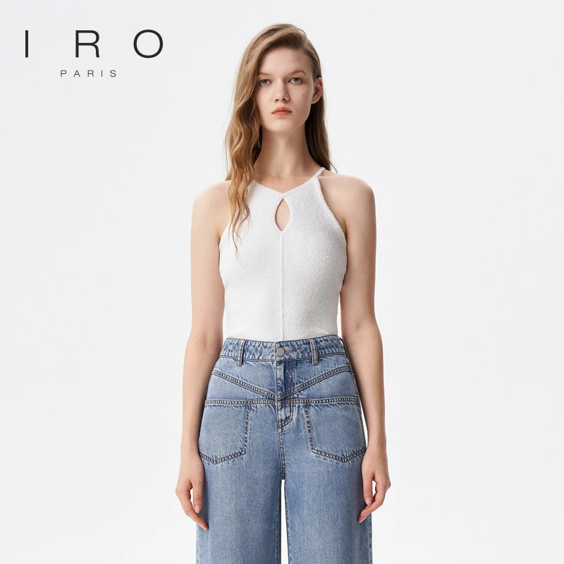 【刘亦菲同款】IRO夏季款法式轻奢修身镂空露背挂脖式针织吊带