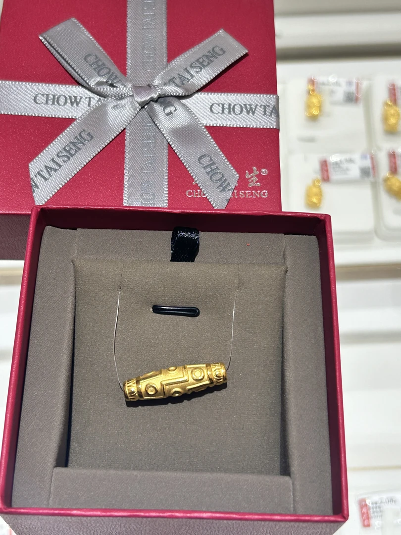 ChowTaiSeng/周大生足金999挂坠九眼天珠男士铜钱珠