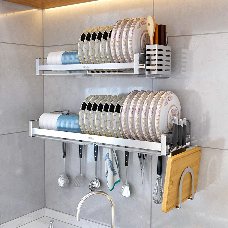 304不锈钢碗碟碗盘收纳架壁挂式厨房水槽置物架多功能碗架沥水架