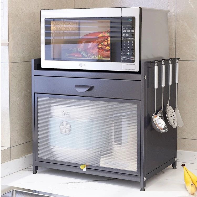 厨房置物架微波炉架子家用台面多功能烤箱收纳架带抽屉柜子储物柜