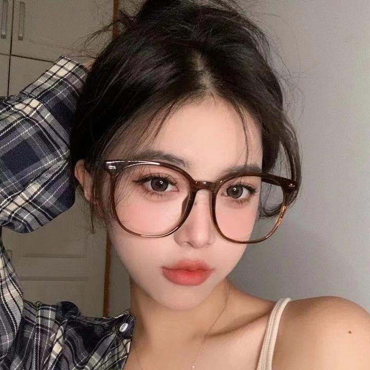 HK栗子茶！素颜大框超轻TR90眼镜框防蓝光可配度数近视护目眼镜架