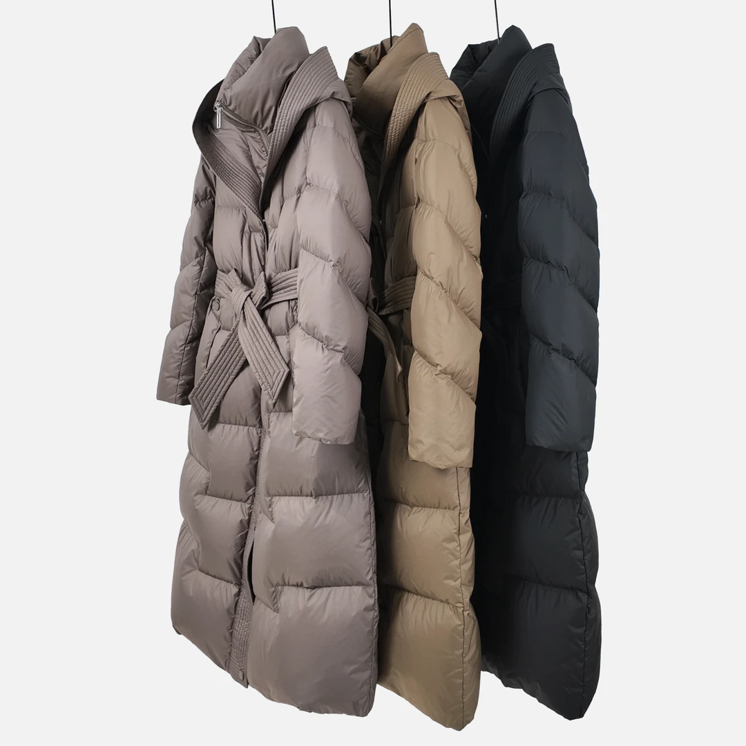 【一盟工厂直发】长款时尚束腰鹅绒服  ZY832