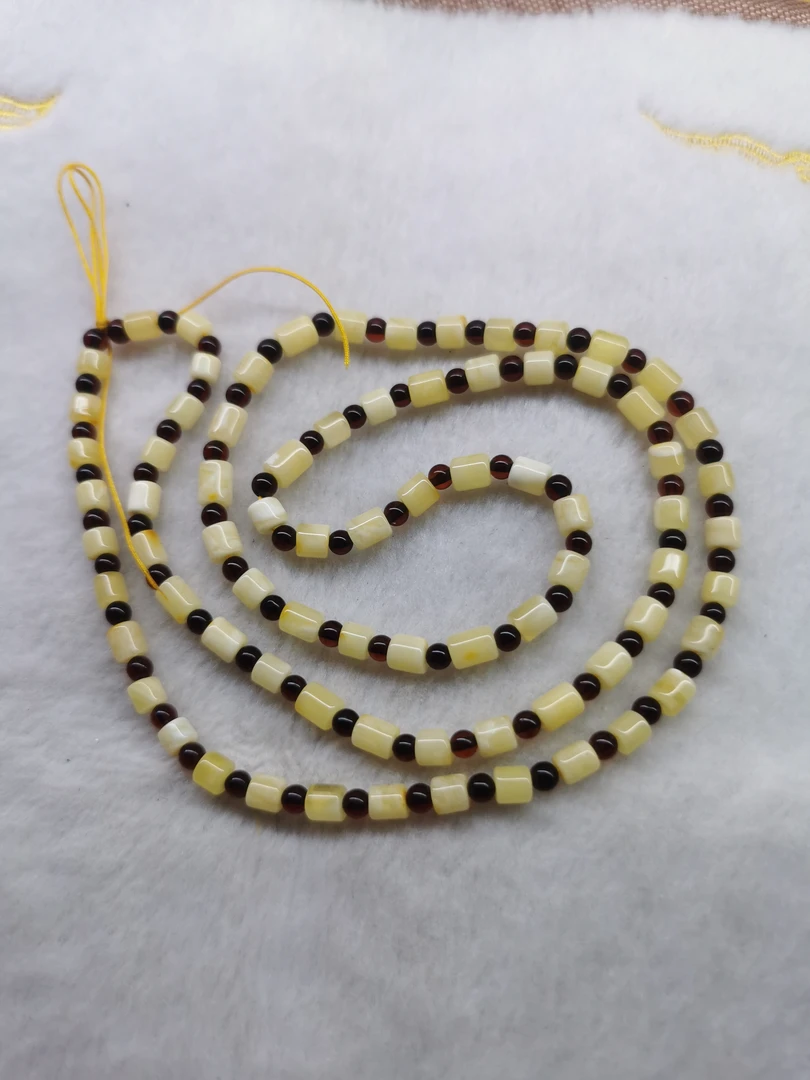 原矿琥珀蜜蜡白花小桶珠项链